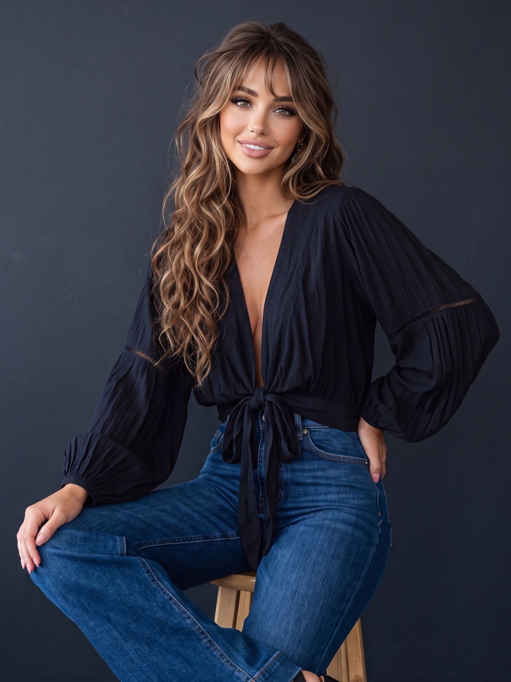 Free People Black Tie-Front Lightweight Cardigan